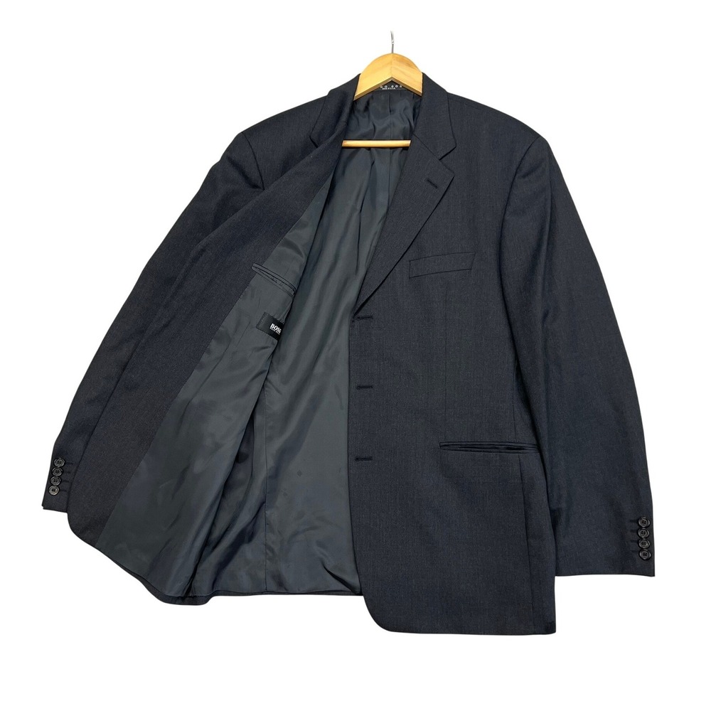Hugo Boss Charcoal Gray Virgin Wool Blazer Jacket 44R Vintage USA Made Super 100